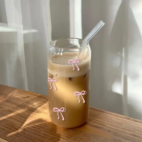 Cute Glass Tumbler with Straw