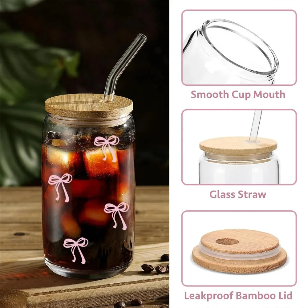 Cute Glass Tumbler with Straw